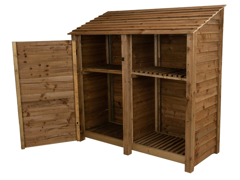 Wooden Garden Tool Storage with Shelf W-187cm, H-126cm or 180cm, D-88cm - Brown Finish