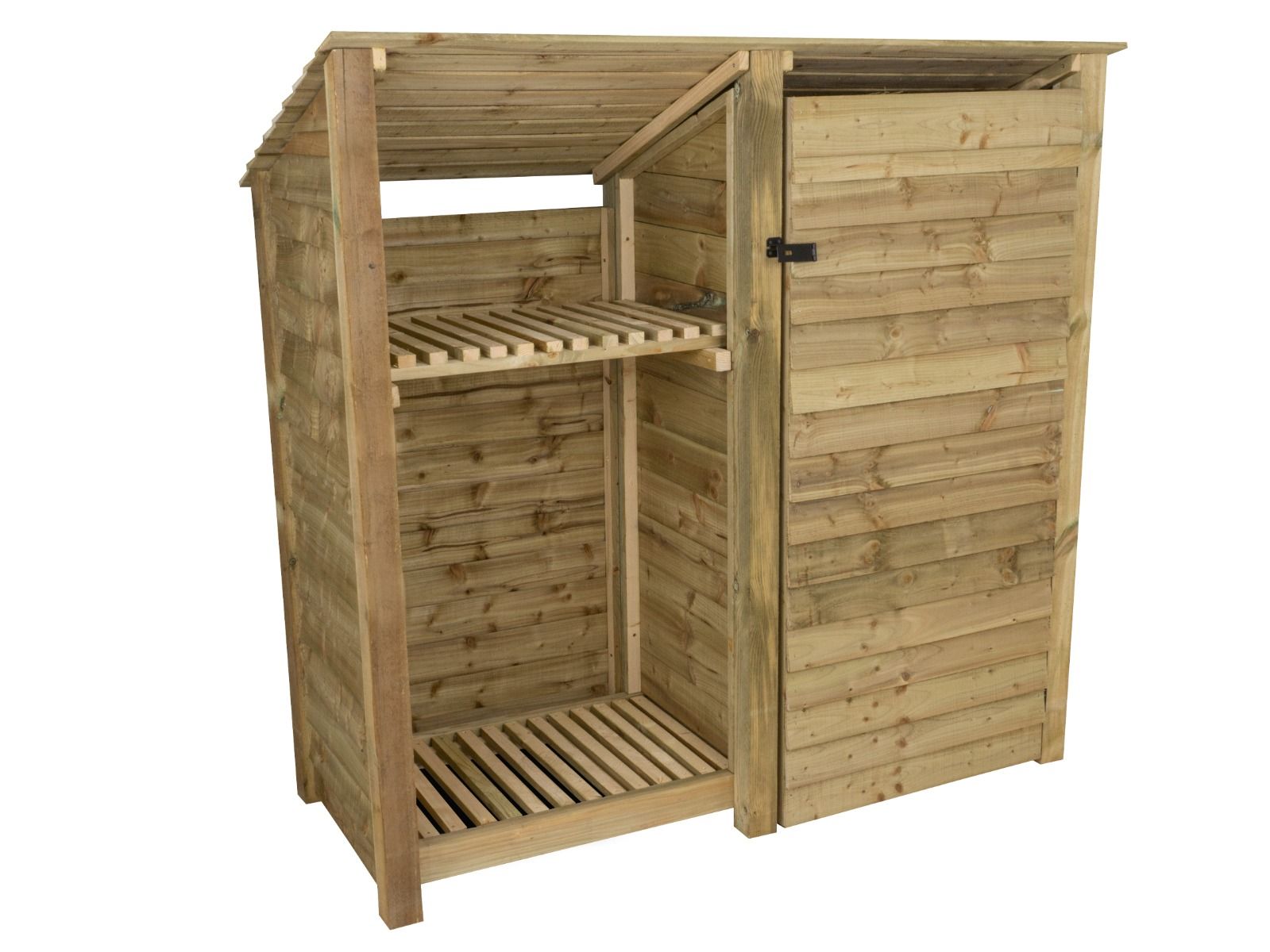 Wooden Garden Tool Storage (Roof Sloping Back) with Shelf W-187cm, H-126cm or 180cm, D-88cm
