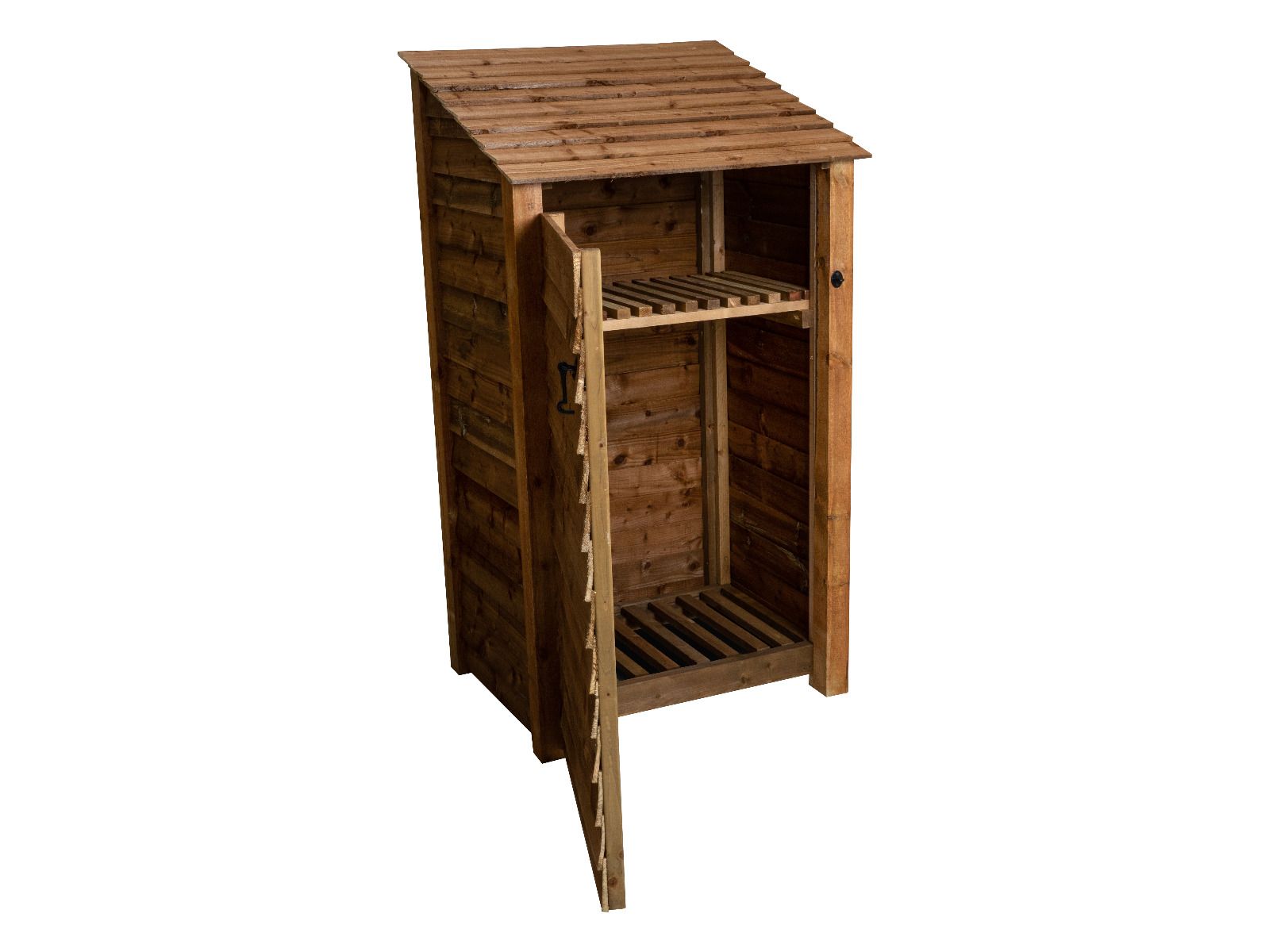 Wooden Log Store with Door and Shelf W-99cm, H-126cm Or 180cm, D-88cm - Brown Finish