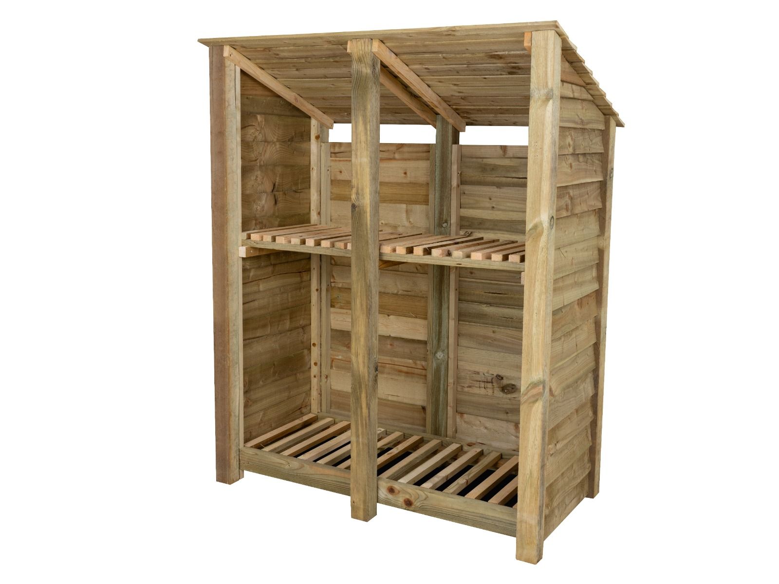 Wooden Log Store (Roof Sloping Back) with Shelf W-146cm, H-126cm or 180cm, D-88cm