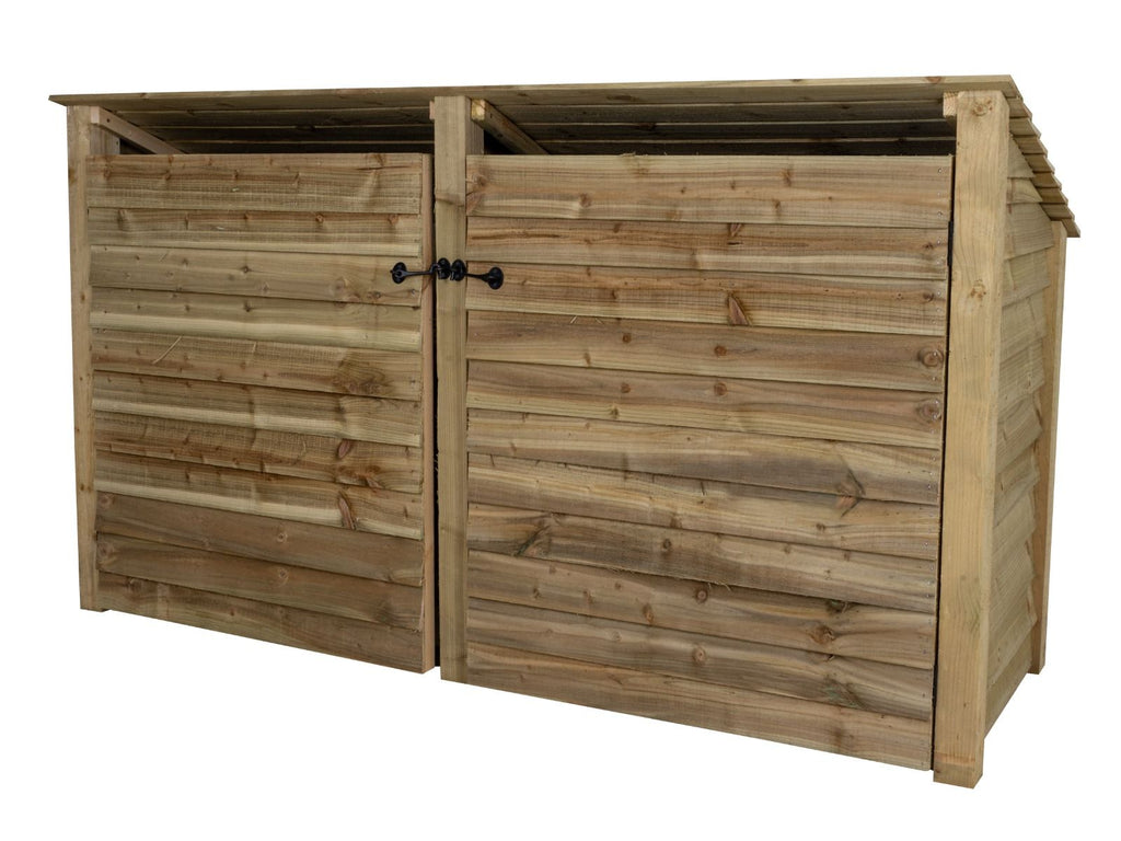 Wooden Log Store (Roof Sloping Back) with Doors and Shelf W-227cm, H-126cm or 180cm, D-88cm
