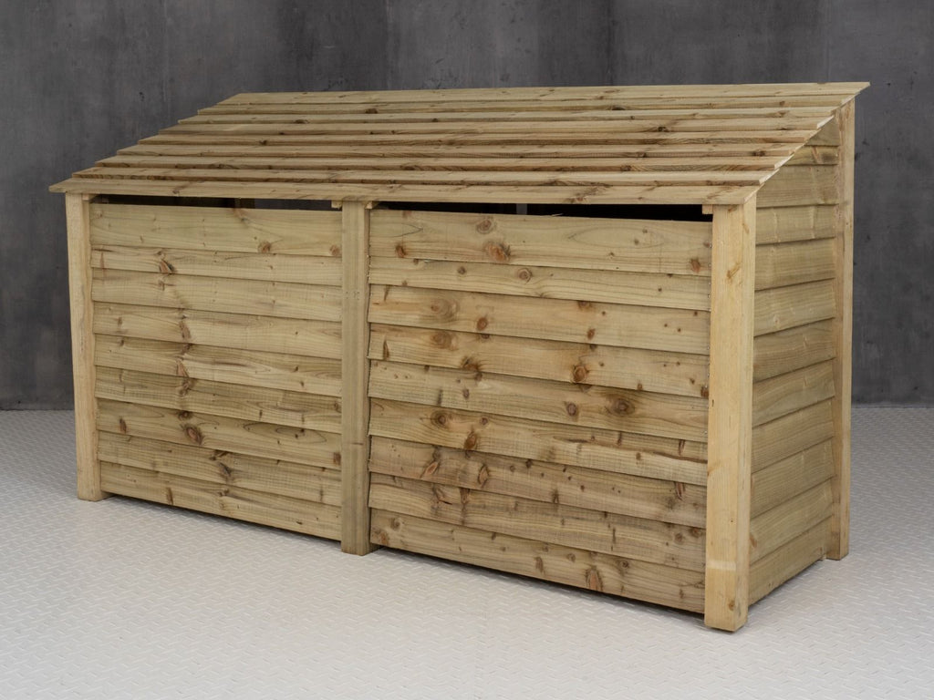 Wooden Log Store (Roof Sloping Back) with Doors and Shelf W-227cm, H-126cm or 180cm, D-88cm