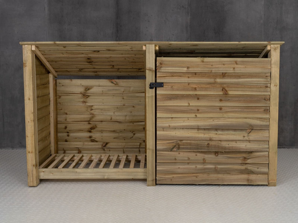 Wooden Garden Tool Storage (Roof Sloping Back) W-227cm, H-126cm or 180cm, D-88cm