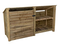 Wooden Garden Tool Storage (Roof Sloping Back) with Shelf W-227cm, H-126cm or 180cm, D-88cm