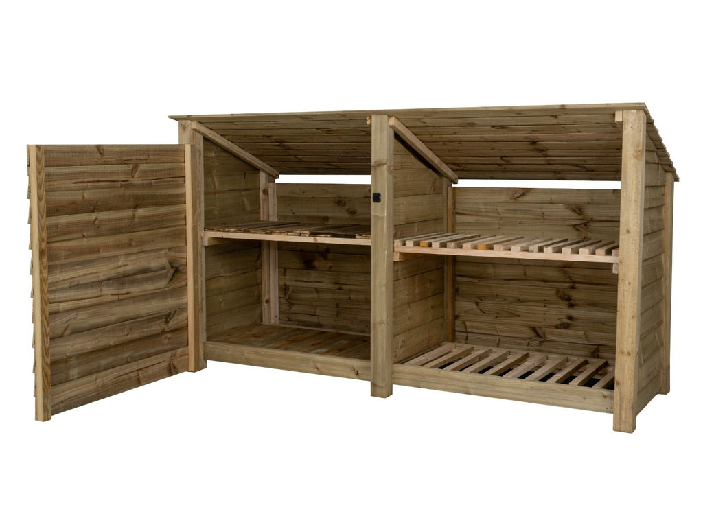 Wooden Garden Tool Storage (Roof Sloping Back) with Shelf W-227cm, H-126cm or 180cm, D-88cm