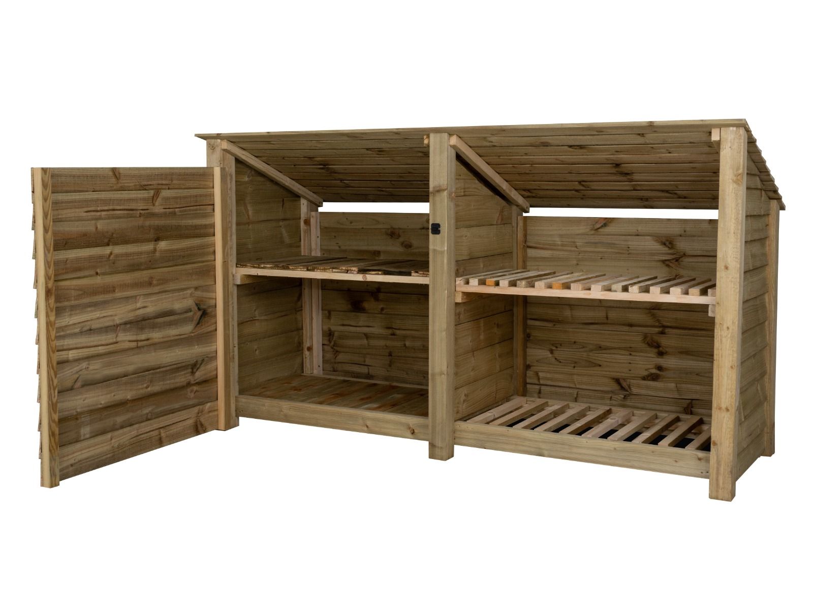 Wooden Garden Tool Storage (Roof Sloping Back) with Shelf W-227cm, H-126cm or 180cm, D-88cm