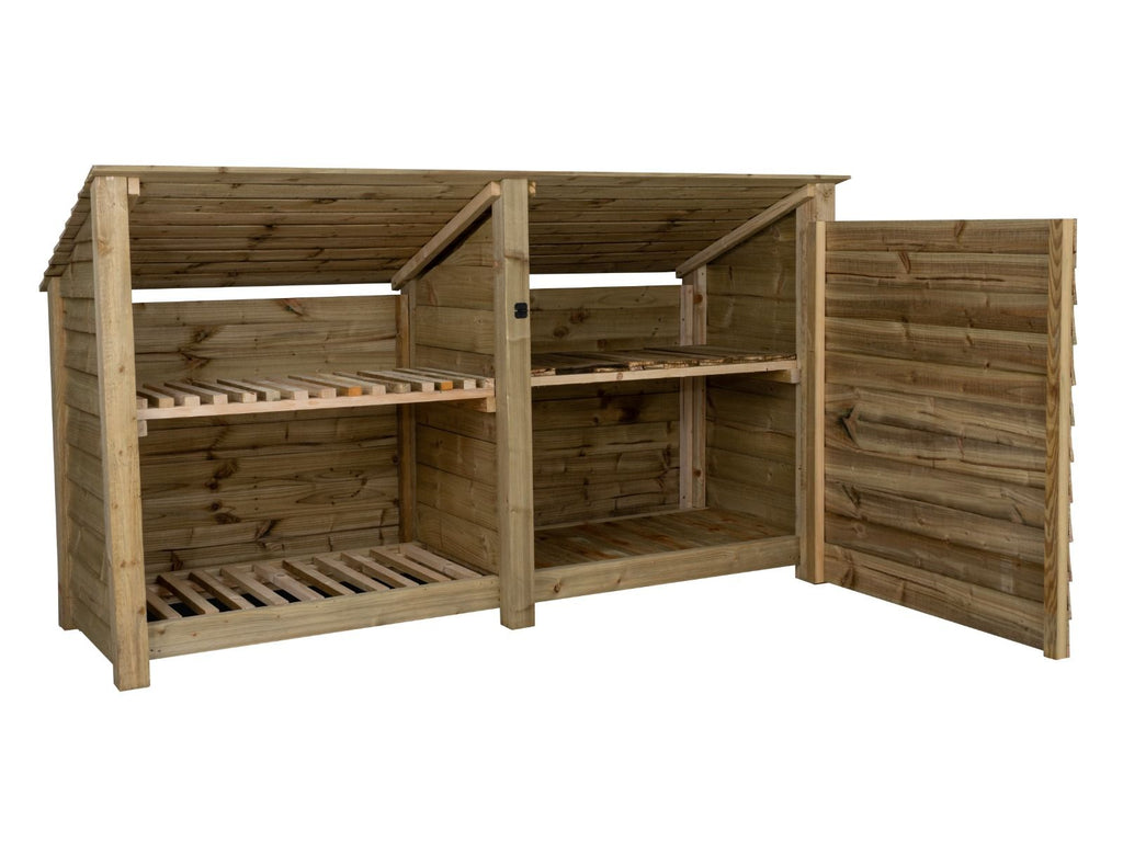 Wooden Garden Tool Storage (Roof Sloping Back) with Shelf W-227cm, H-126cm or 180cm, D-88cm