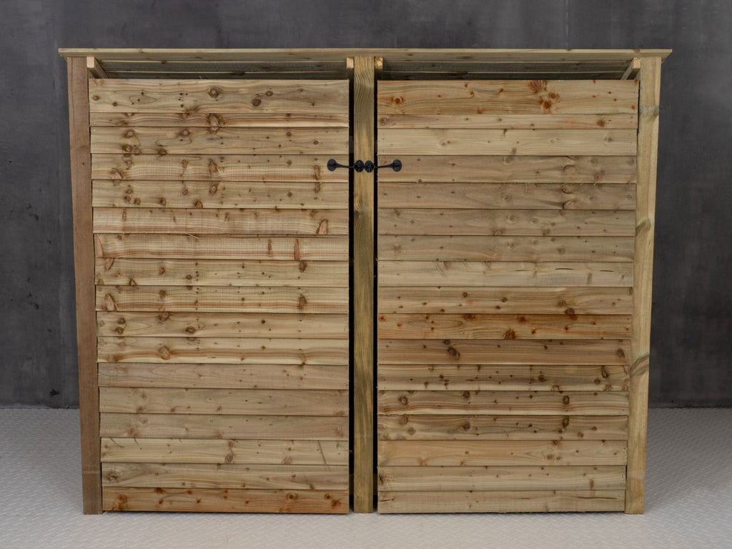 Wooden Log Store (Roof Sloping Back) with Doors and Shelf W-227cm, H-126cm or 180cm, D-88cm