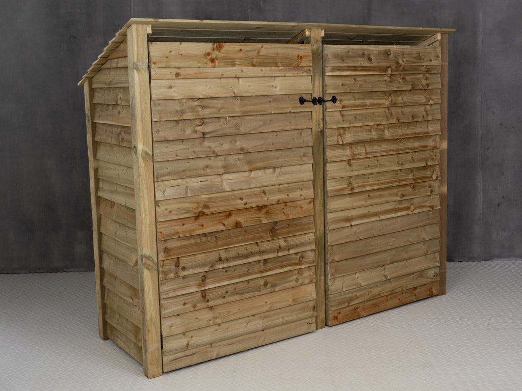 Wooden Log Store (Roof Sloping Back) with Doors W-227cm, H-126cm or 180cm, D-88cm