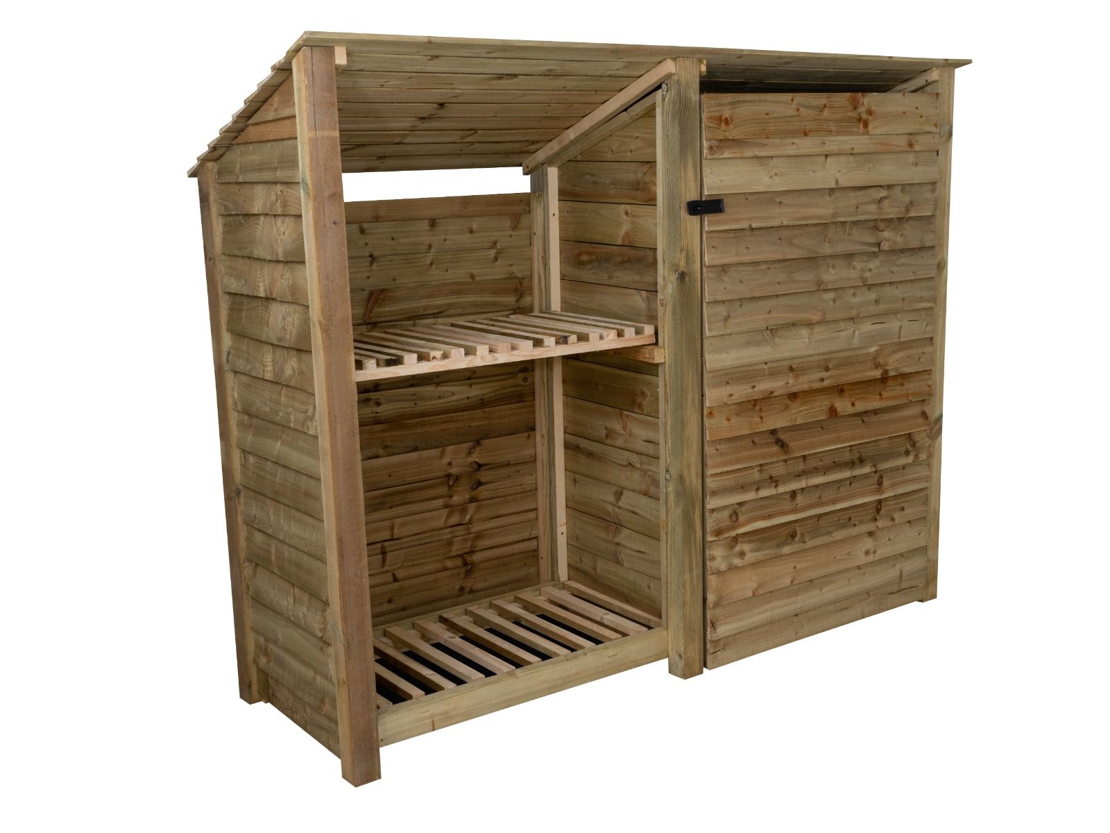 Wooden Garden Tool Storage (Roof Sloping Back) with Shelf W-227cm, H-126cm or 180cm, D-88cm