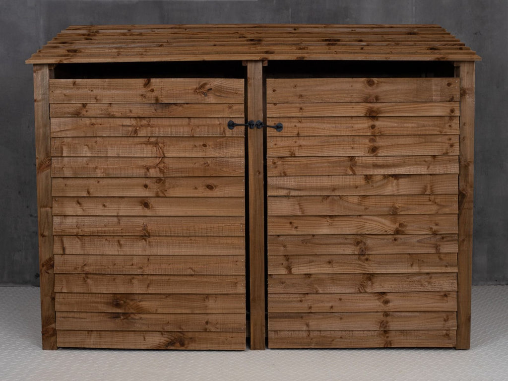 Wooden Log Store with Doors and Shelf W-227cm, H-126cm or 180cm, D-88cm - Brown Finish
