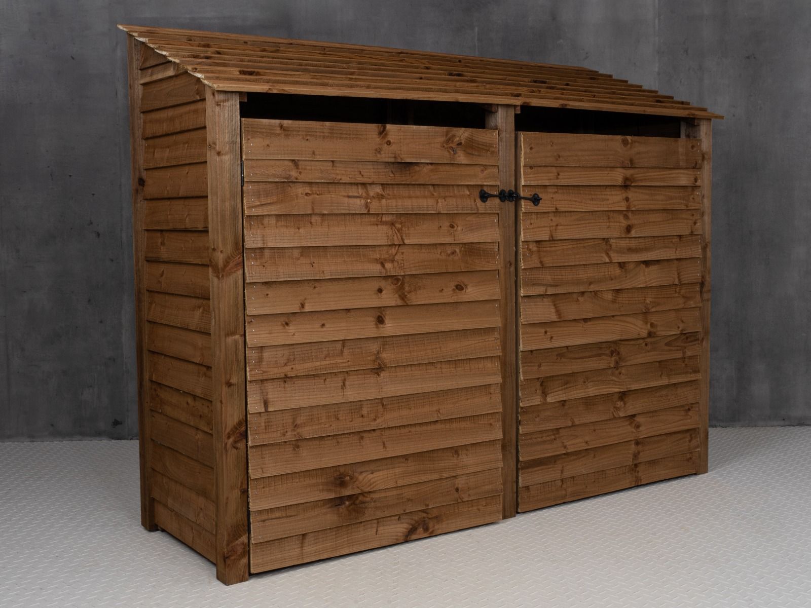 Wooden Log Store with Doors and Shelf W-227cm, H-126cm or 180cm, D-88cm - Brown Finish