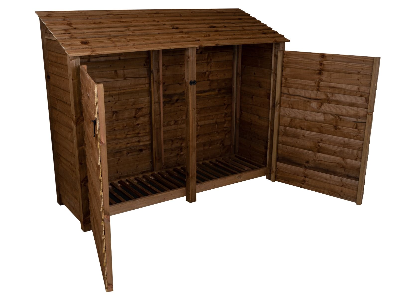 Wooden Log Store with Doors W-227cm, H-126cm or 180cm, D-88cm - Brown Finish