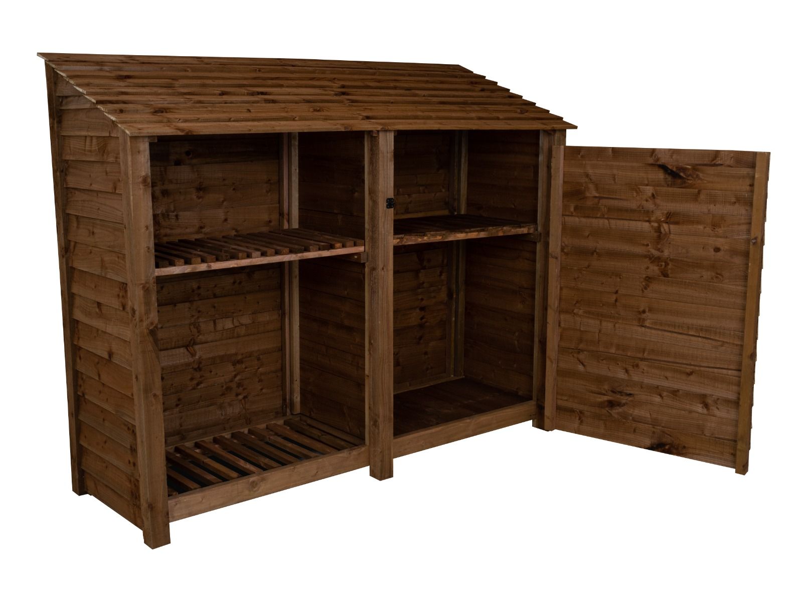 Wooden Garden Tool Storage with Shelf W-227cm, H-126cm or 180cm, D-88cm - Brown Finish