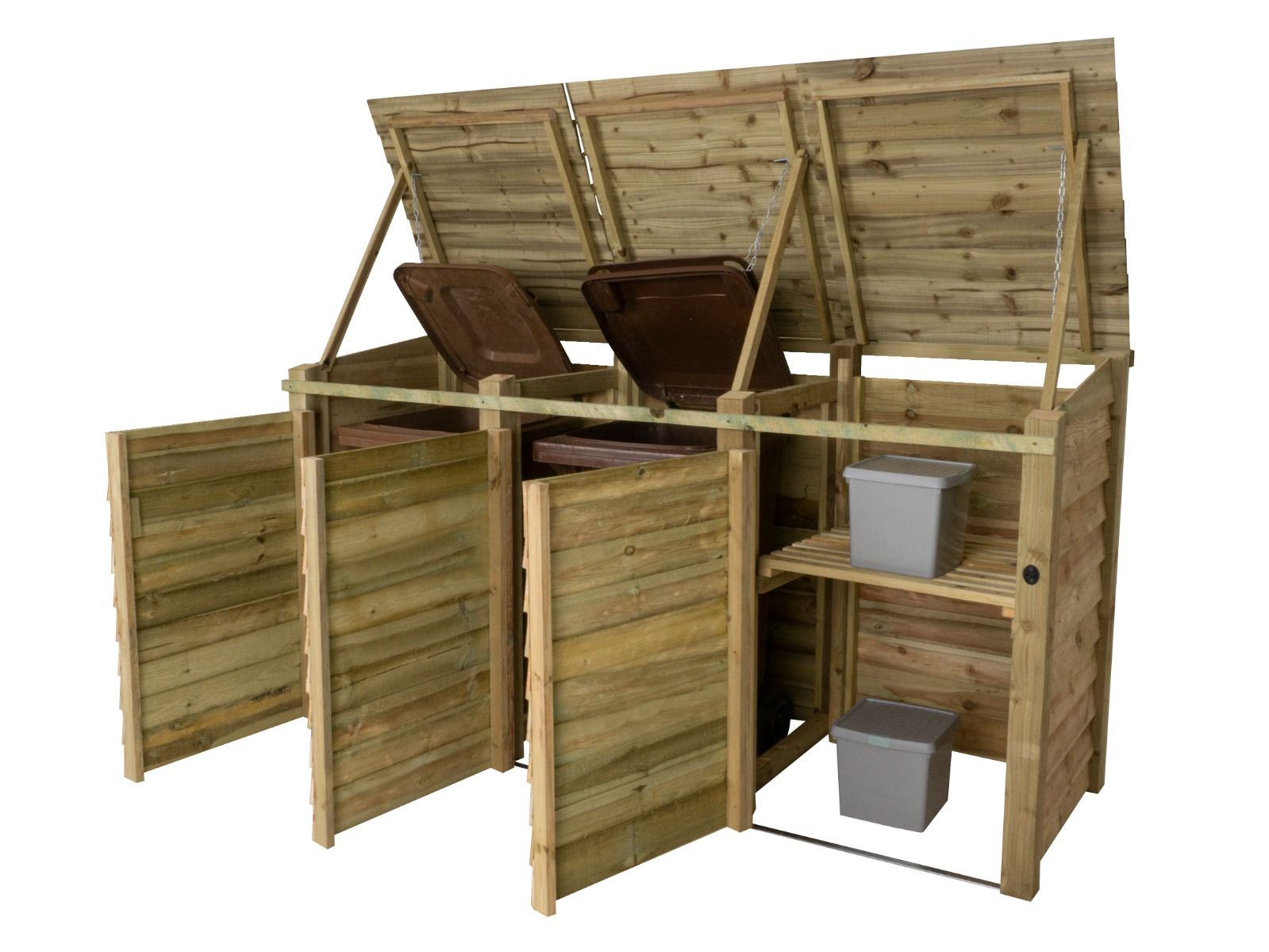 Wooden Wheelie Bin Store, Natural Finish