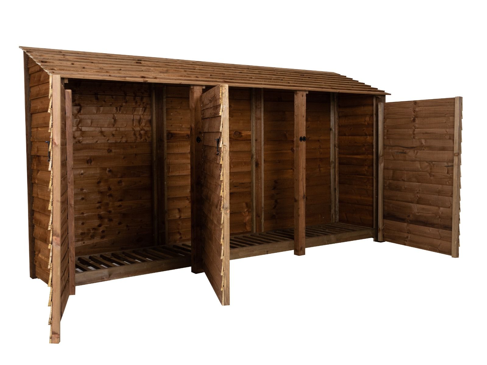 Wooden Log Store with Doors W-335cm, H-126cm or 180cm, D-88cm - Brown Finish