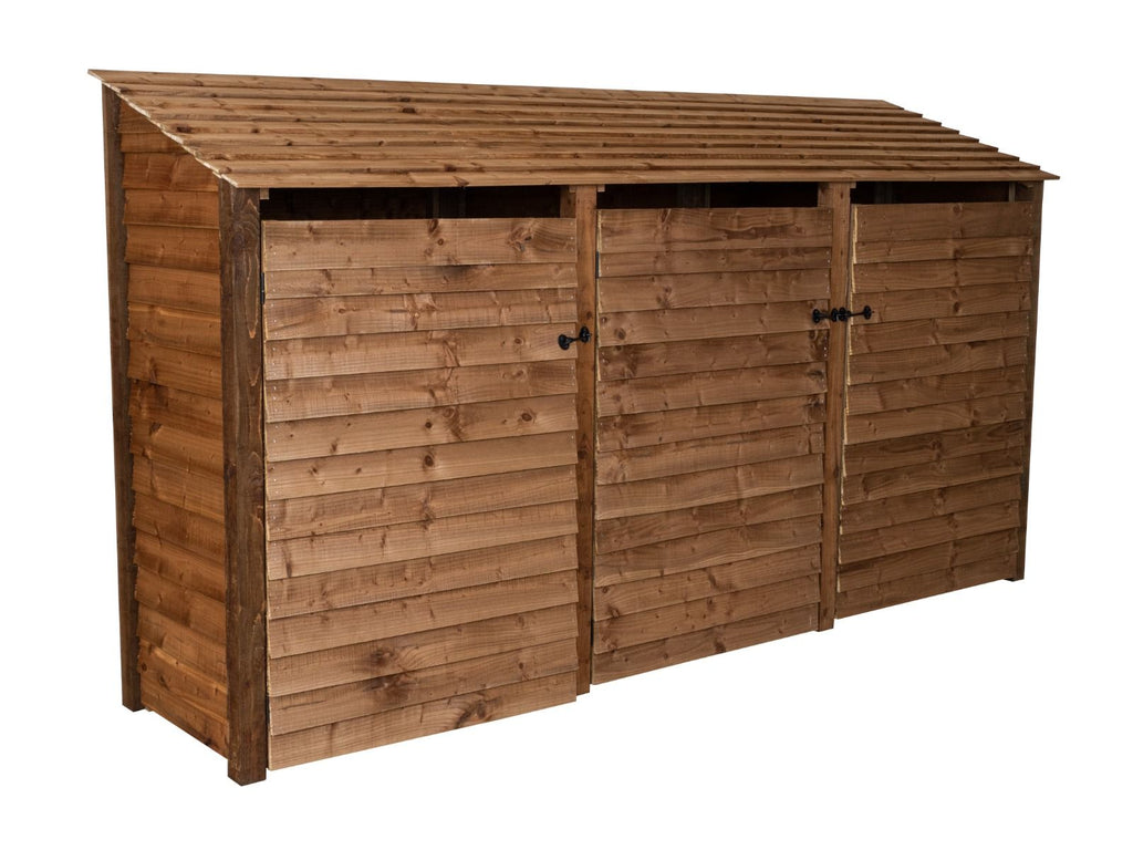 Wooden Log Store with Doors and Shelf W-335cm, H-126cm or 180cm, D-88cm - Brown Finish