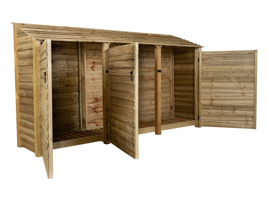 Wooden Log Store with Doors W-335cm, H-126cm or 180cm, D-88cm