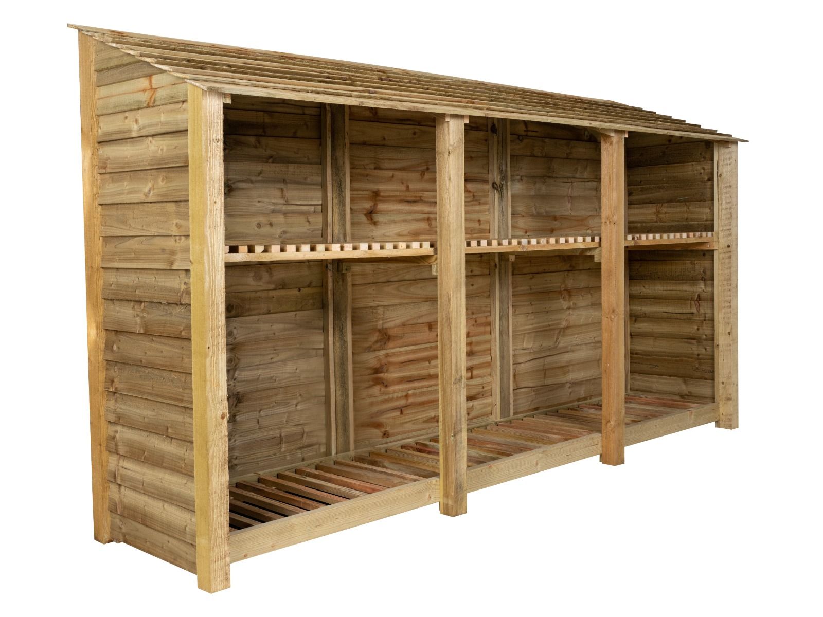 Wooden Log Store with Shelf W-335cm, H-126cm or 180cm, D-88cm