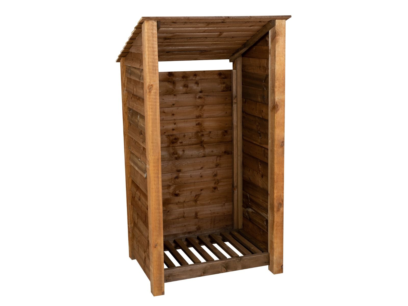 Wooden Log Store (Roof Sloping Back) W-99cm, H-126cm Or 180cm, D-88cm - Brown Finish