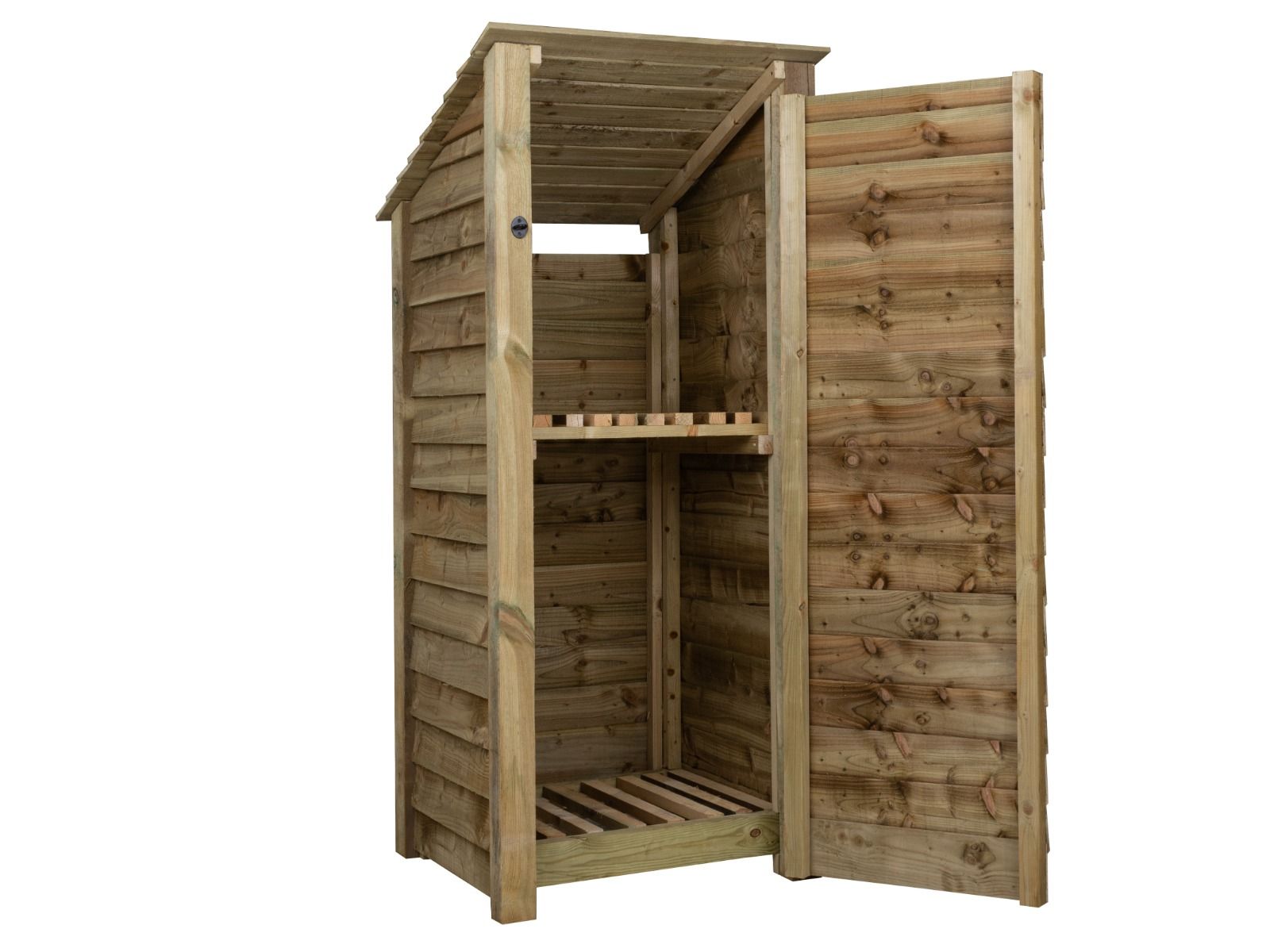 Wooden Log Store with Door and Shelf (Roof Sloping Back) W-79cm, H-126cm or 180cm, D-88cm