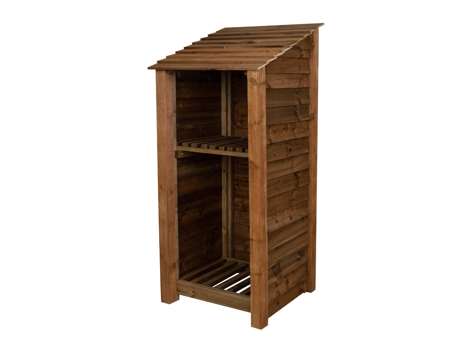 Wooden Log Store with Shelf W-79cm, H-126cm or 180cm, D-88cm - Brown Finish