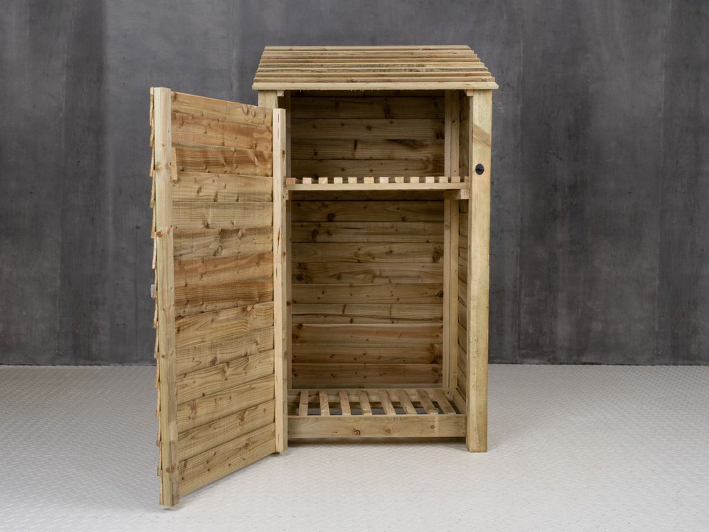 Wooden Log Store with Door and Shelf W-99cm, H-126cm Or 180cm, D-88cm