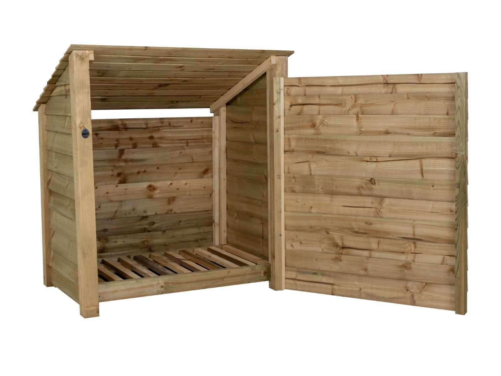 Wooden Log Store (Roof Sloping Back) with Door W-119cm, H-126cm Or 180cm, D-88cm