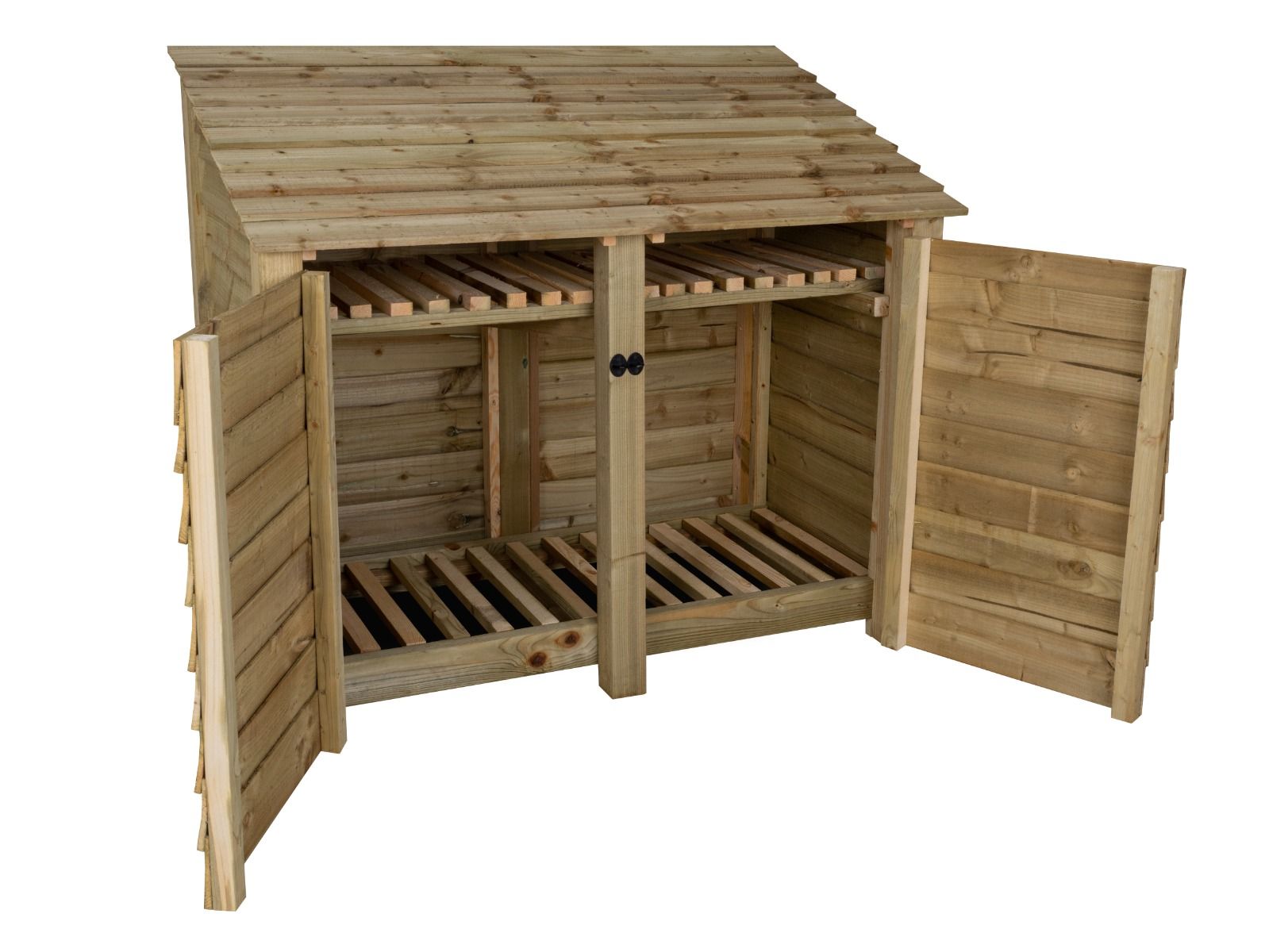 Wooden Log Store with Door and Shelf W-146cm, H-126cm or 180cm, D-88cm