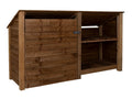 Wooden Garden Tool Storage (Roof Sloping Back) with Shelf W-227cm, H-126cm or 180cm, D-88cm - Brown Finish