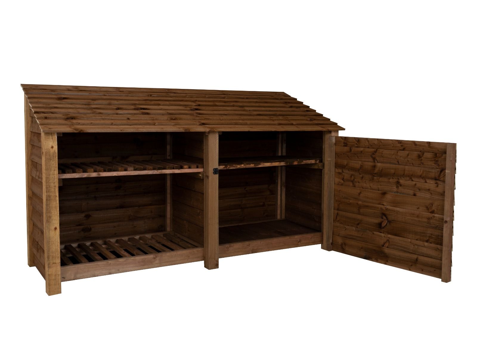 Wooden Garden Tool Storage with Shelf W-227cm, H-126cm or 180cm, D-88cm - Brown Finish