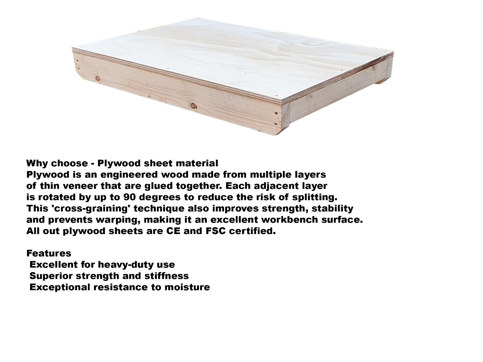 Wooden Workbench Superior Strength 18mm Plywood Top With Double Shelf
