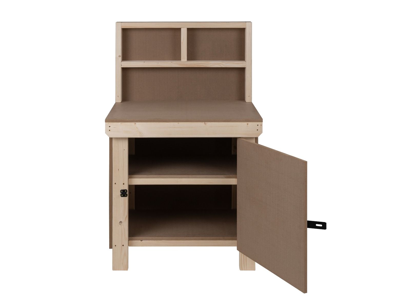 Wooden MDF Top Workbench With Lockable Cupboard (V.9) with back panel and double shelf