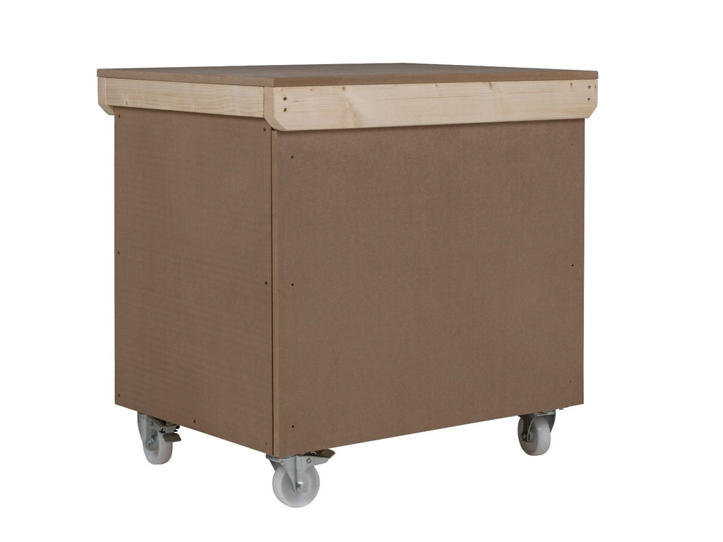 Wooden MDF Top Workbench With Lockable Cupboard (V.9) double shelf and wheels