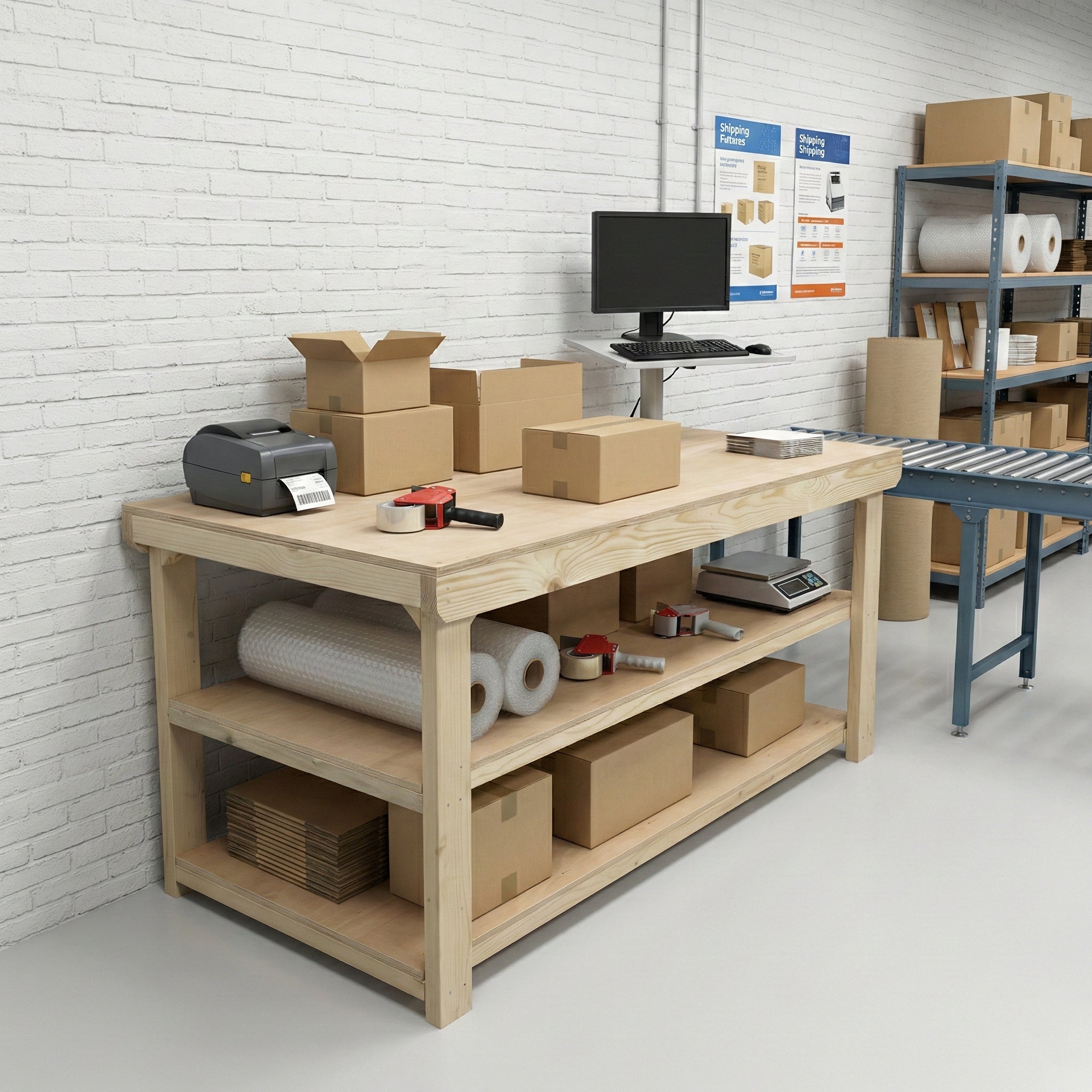 Wooden Workbench Eucalyptus Hardwood Top Depth-3ft with Double Shelf