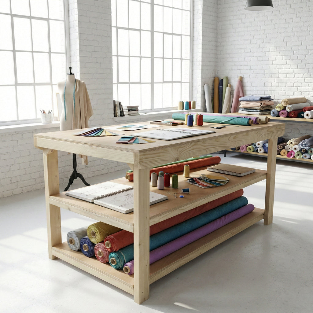 Wooden Workbench Eucalyptus Hardwood Top Depth-3ft with Double Shelf