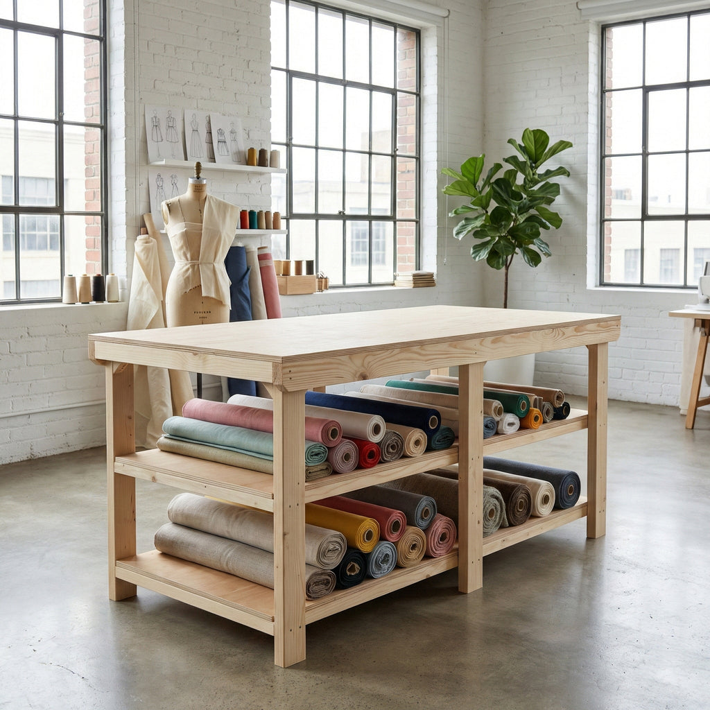 Wooden Workbench Eucalyptus Hardwood Top Depth-3ft with Double Shelf
