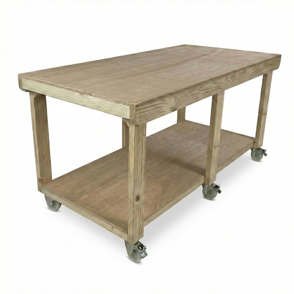 Wooden Workbench Eucalyptus Hardwood Top Depth-3ft with Wheels