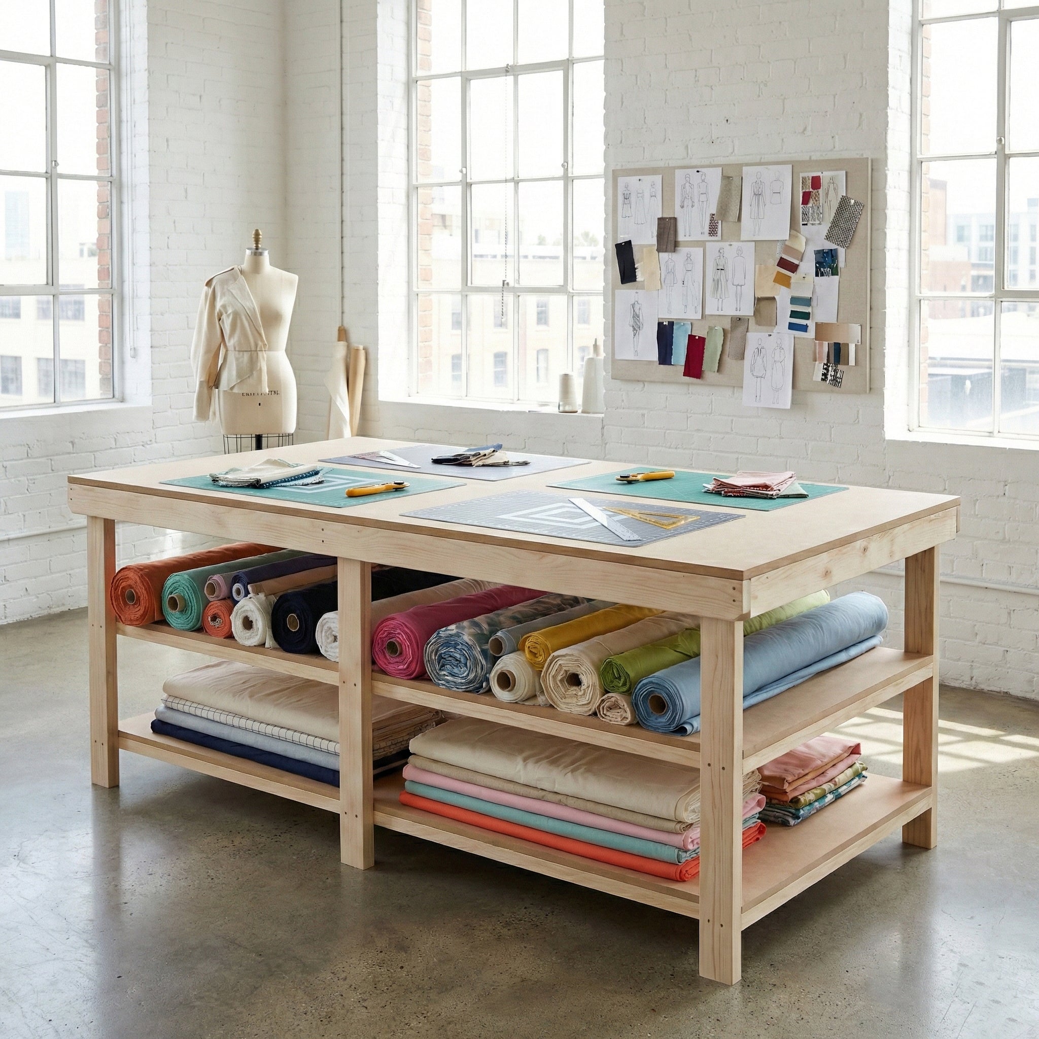Wooden Workbench MDF Top Depth-4ft With Double Shelf