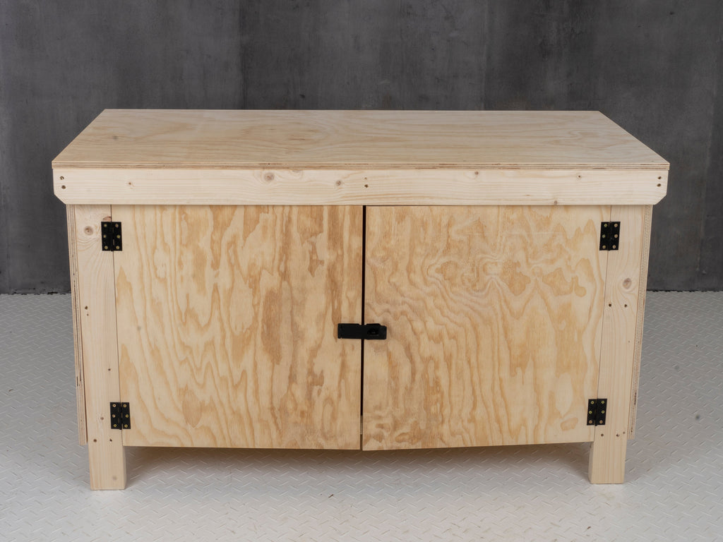 Wooden Plywood Top Workbench With Lockable Cupboard (V.9) Double Shelf