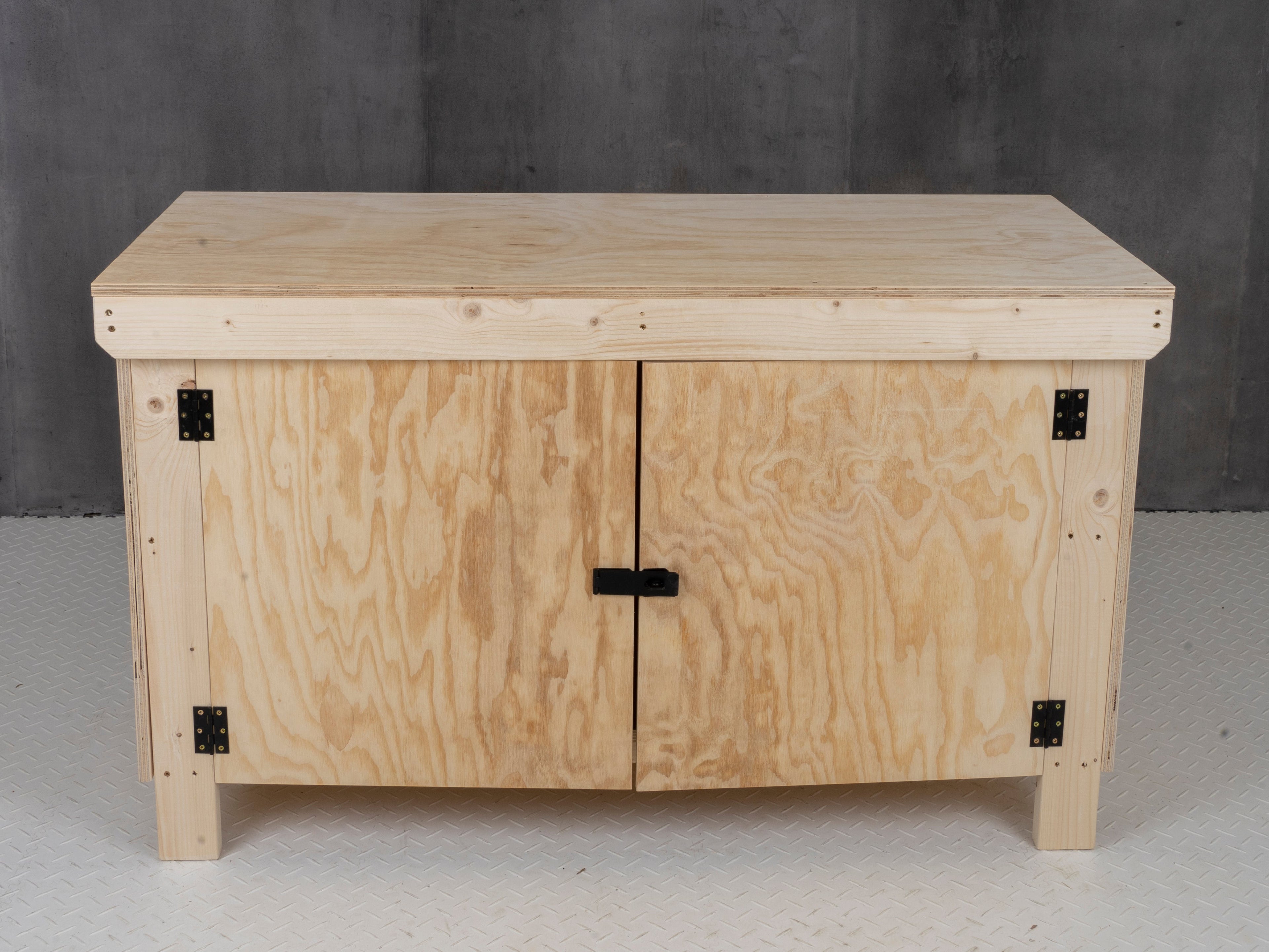 Wooden Plywood Top Workbench With Lockable Cupboard (V.9) Double Shelf