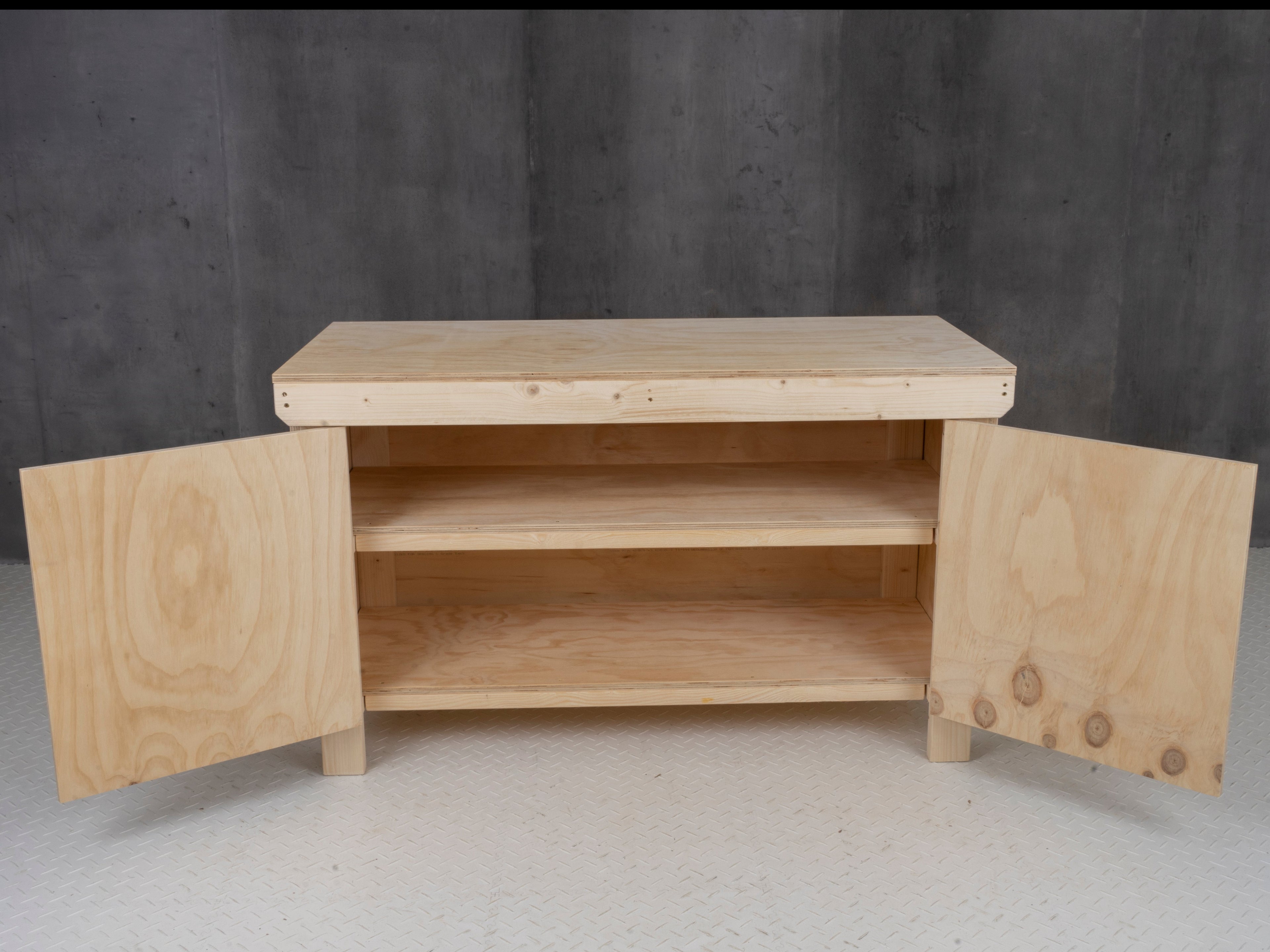 Wooden Plywood Top Workbench With Lockable Cupboard (V.9) Double Shelf