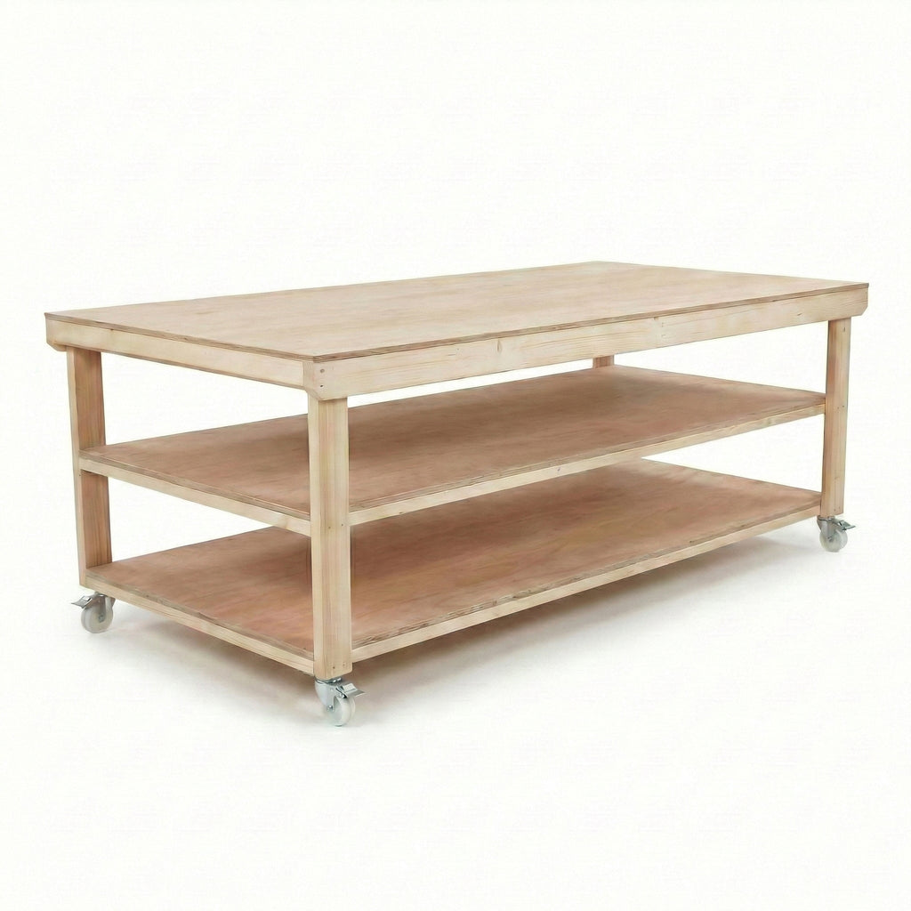 Wooden Workbench Eucalyptus Hardwood Top Depth-4ft Double Shelf and Wheels