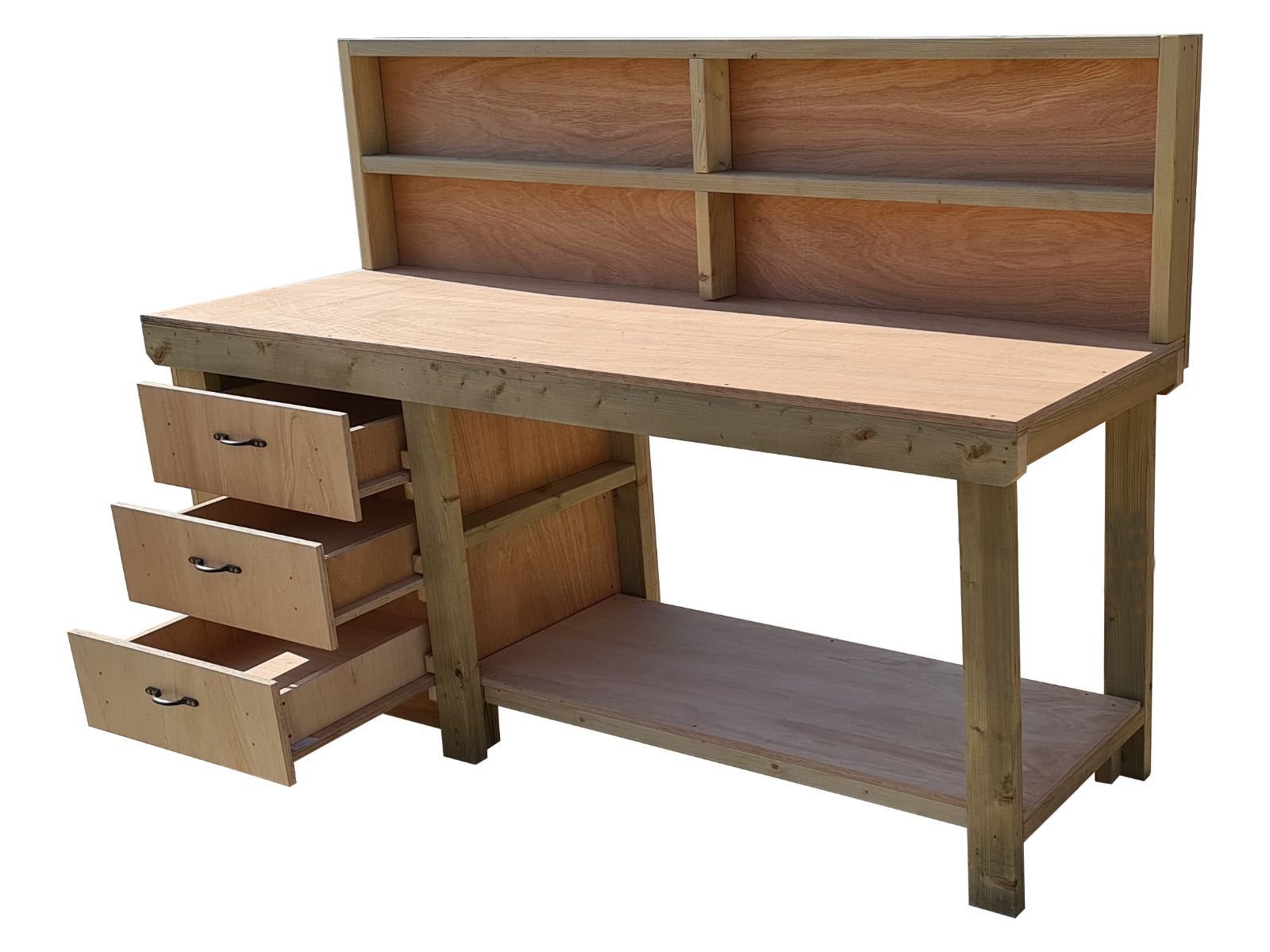 Wooden Eucalyptus top tool cabinet workbench with storage shelf (V.7) with back panel