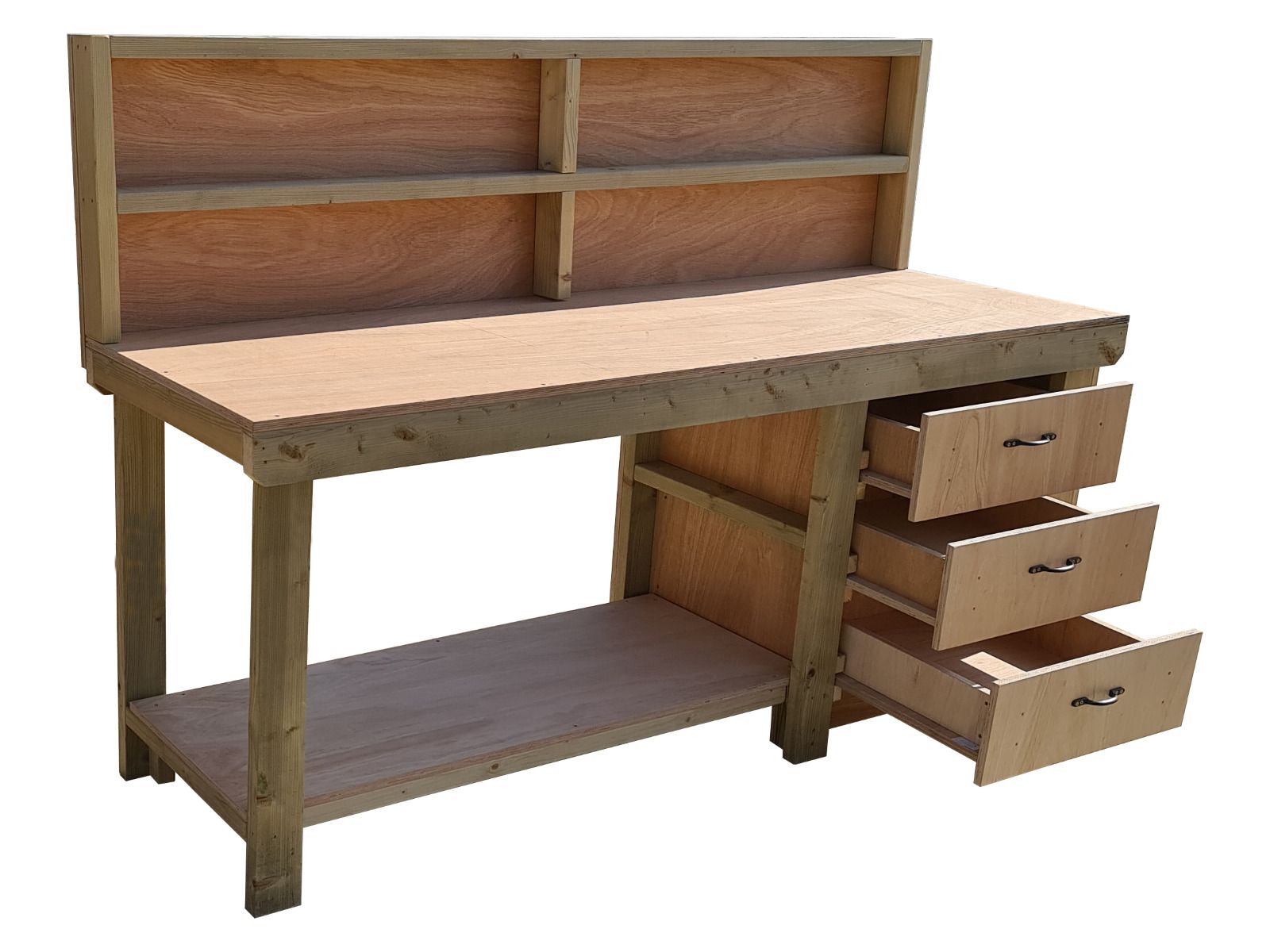 Wooden Eucalyptus top tool cabinet workbench with storage shelf (V.7) with back panel