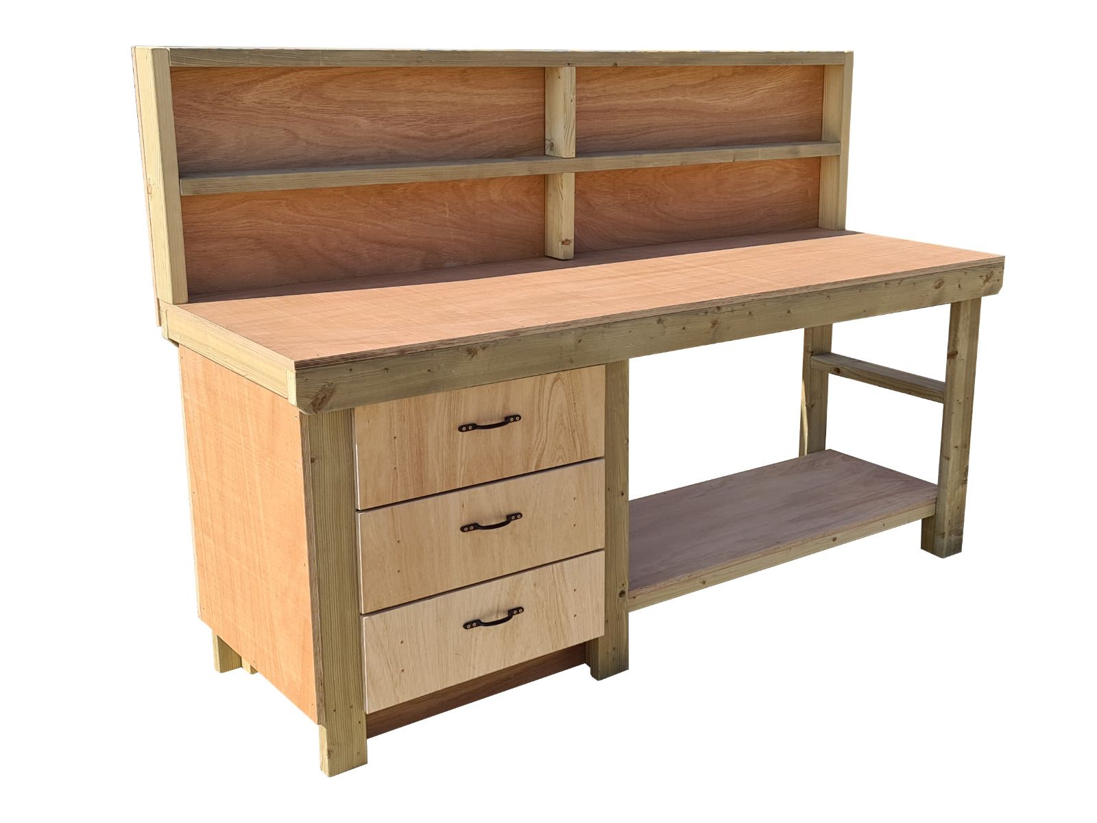 Wooden Eucalyptus top tool cabinet workbench with storage shelf (V.7) with back panel