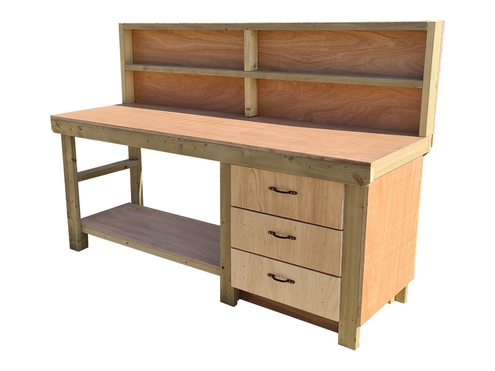 Wooden Eucalyptus top tool cabinet workbench with storage shelf (V.7) with back panel