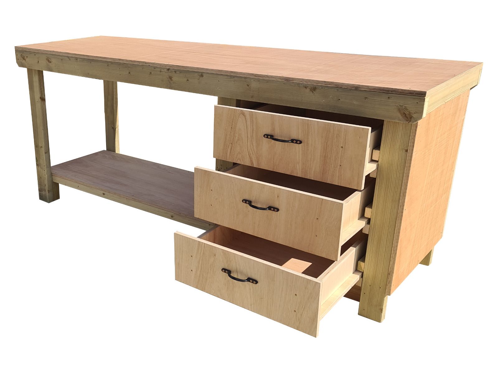 Wooden Eucalyptus top tool cabinet workbench with storage shelf (V.7)