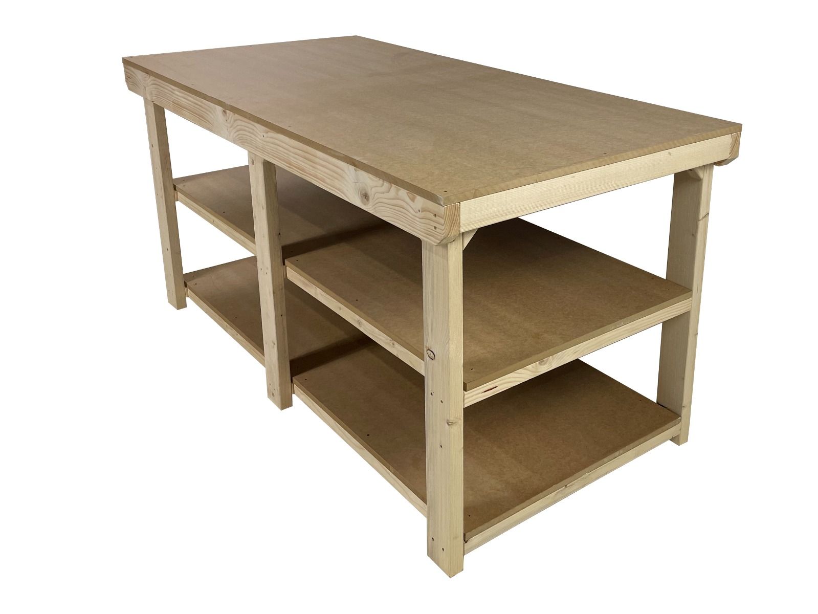 Wooden Workbench MDF Top Depth-4ft With Double Shelf