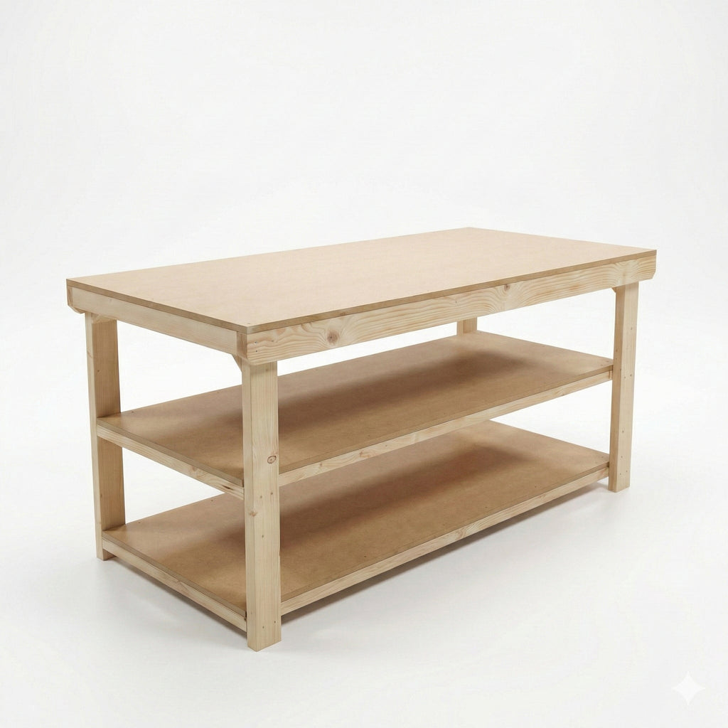 Wooden Workbench MDF Top Depth-3ft With Double Shelf